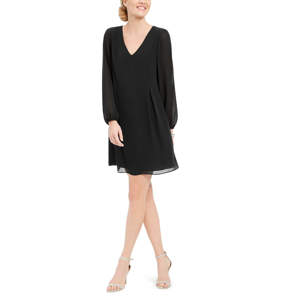 INC International Concepts Size Medium Black Chiffon Long Sleeve Mini Dress NWT